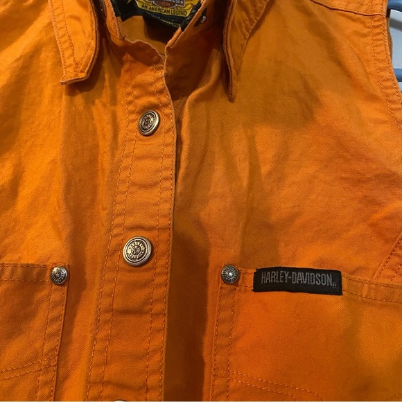 HARLEY DAVIDSON Moto Sleeveless Orange Button Down Shirt Size Small - Picture 5 of 11
